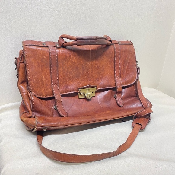 Italian Vintage Leather Brown Messenger Bag  Rare